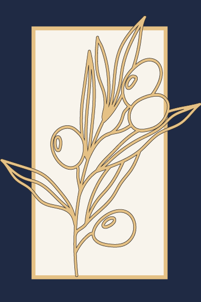 Field and Feast company logo, an olive leaf with a thick navy border
